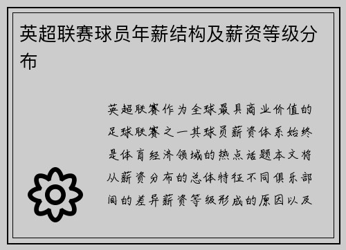 英超联赛球员年薪结构及薪资等级分布
